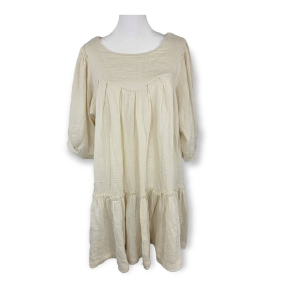 NEW GiGio Boho Tiered Babydoll Oversized Cotton Neutral Dress Size Small‎ - Picture 1 of 10